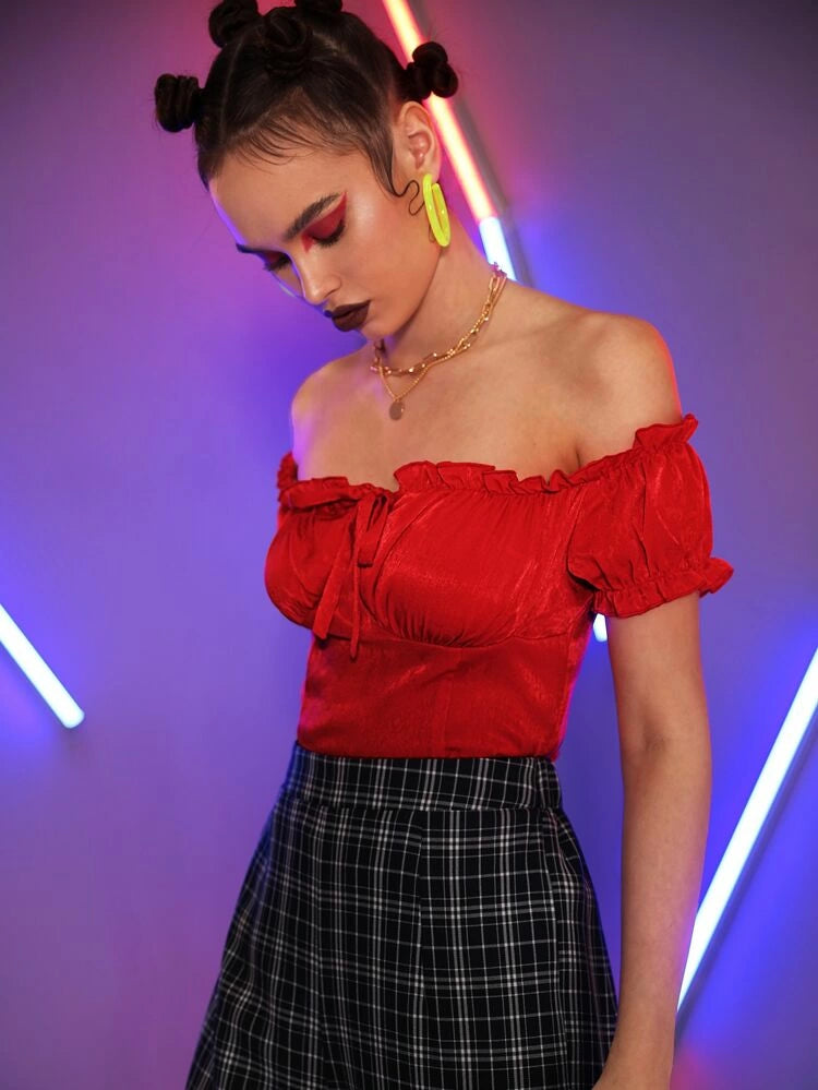 Tie Neck Mesh Sheer Blouse - 34"