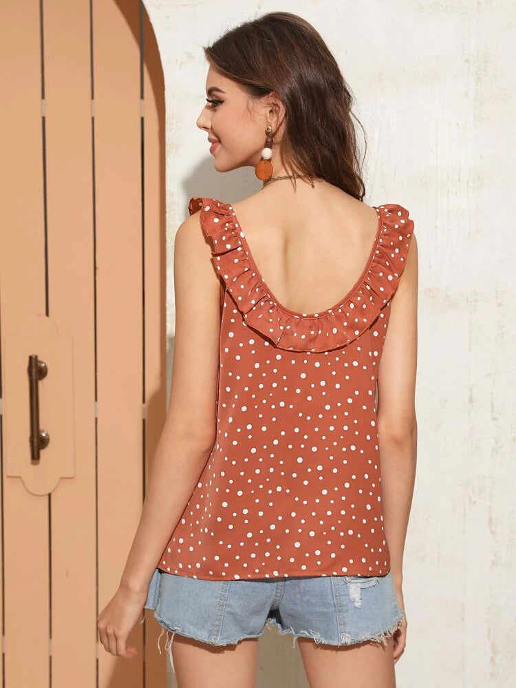 Polka Dot Ruffle Trim Blouse - 40"