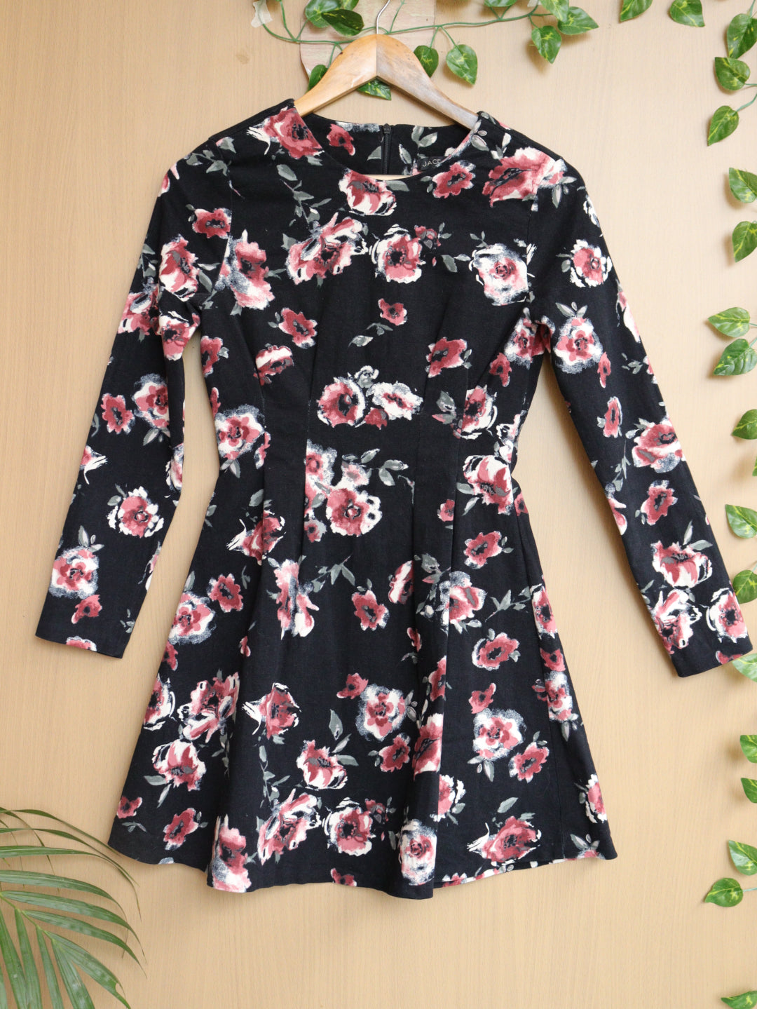 Black Floral Winter Dress - 32"