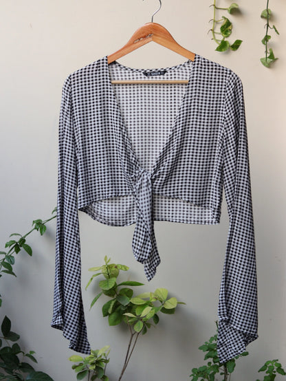 Knot Front Gingham Crop Top - 36"
