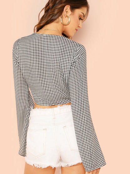 Knot Front Gingham Crop Top - 36"