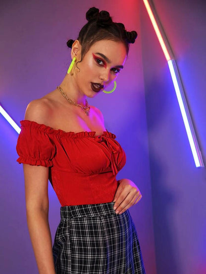 Tie Neck Mesh Sheer Blouse - 34"