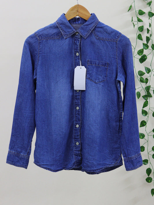 Plain Blue Denim Shirt - 38"