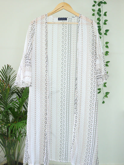 White Printed Shrug - Free Size"