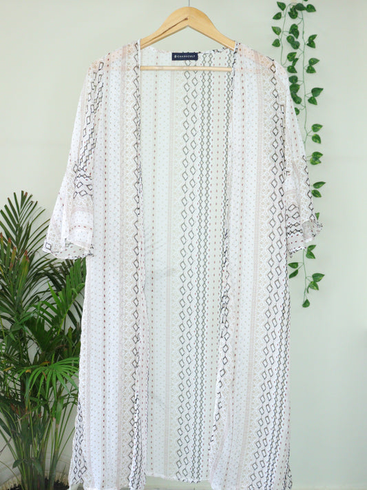 White Printed Shrug - Free Size"