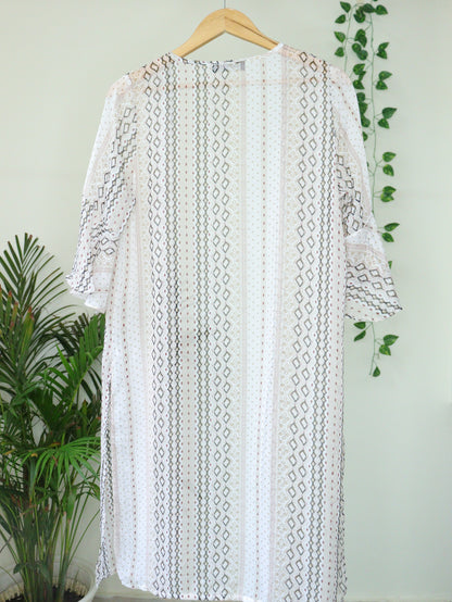 White Printed Shrug - Free Size"