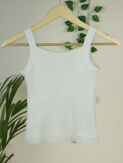 Cream Ribbed Crop Top - 28"