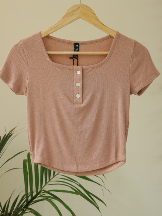 Light Brown Ribbed Top - 30 to 38"