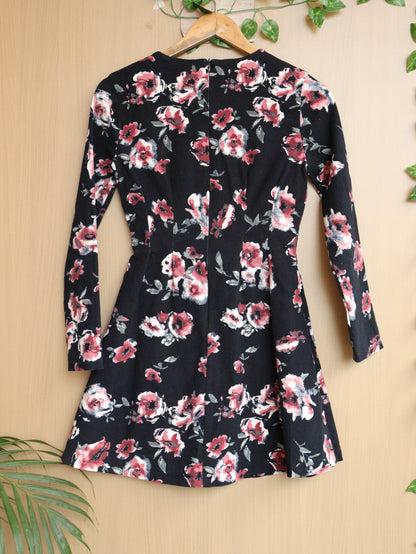 Black Floral Winter Dress - 32"