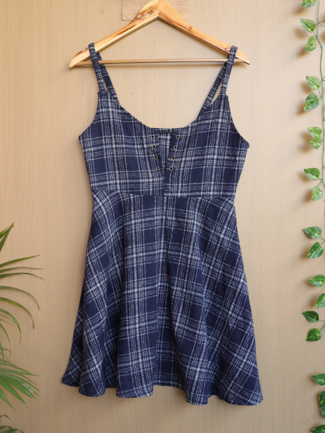 Blue Checked Winter Dress - 36"