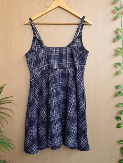 Blue Checked Winter Dress - 36"